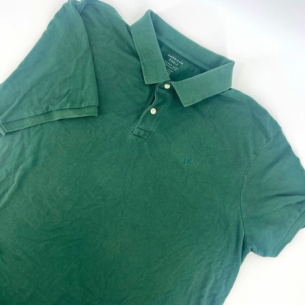 American Eagle Super Soft Mens Green Polo Shirt Embroidered Logo 2XL
